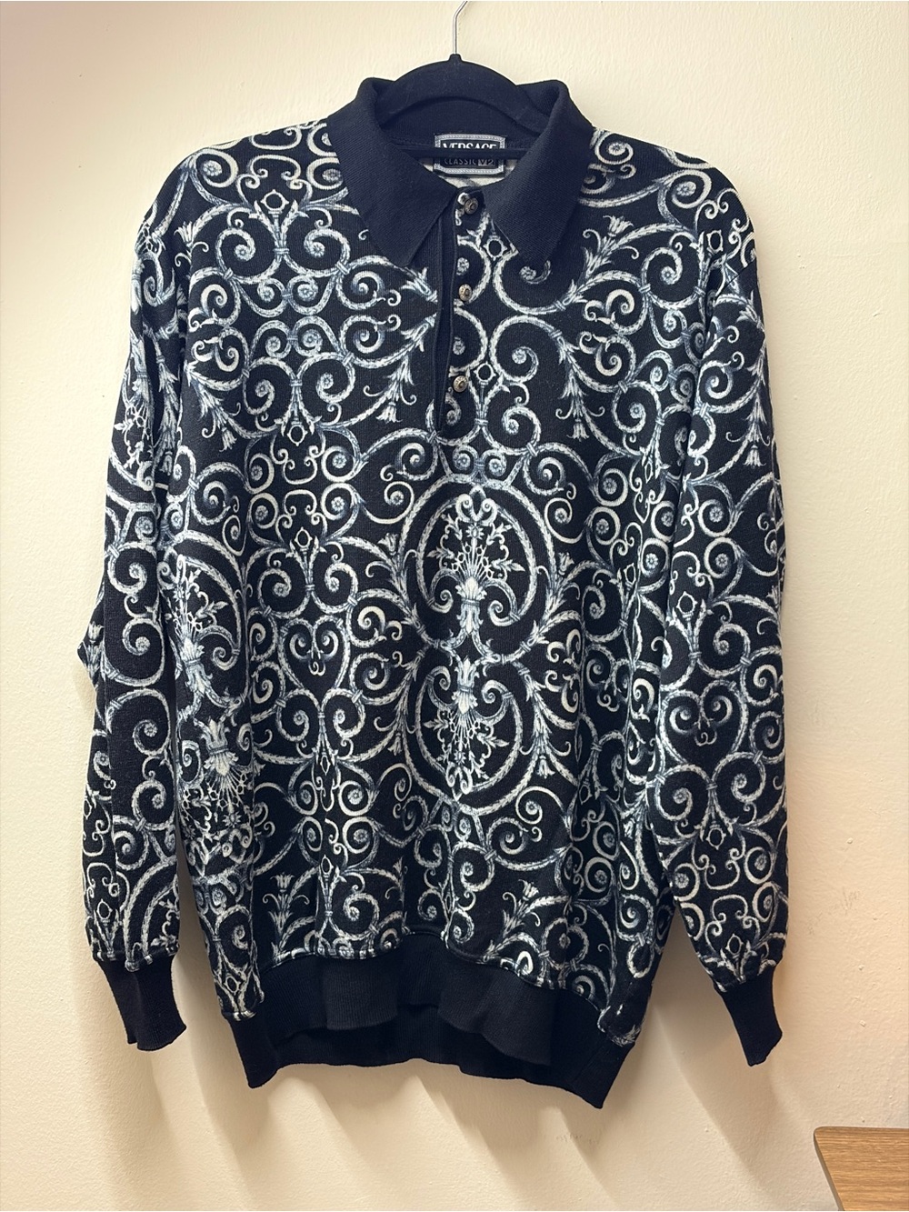 Vintage Versace Classic V2 Long Sleeve Wool Polo, Large, Good Vintage Condition